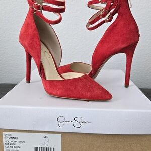 ♥️ Jessica Simpson “Linnee” Red Muse Suede Heels (6 M) ♥️
